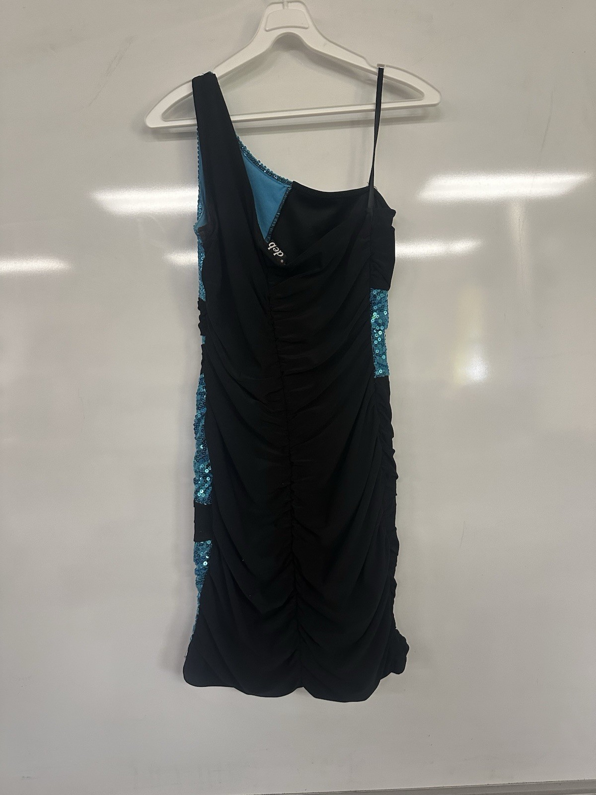 Black Dress With Blue Sequins One Shoulder Size Medium From Deb