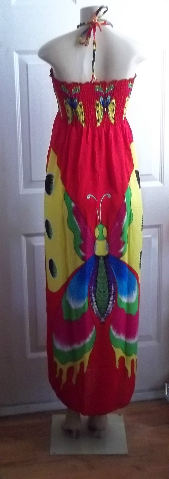 RED BIG BUTTERFLY MID LENGTH DRESS PURPLE STRAPLESS S,M,L,XL