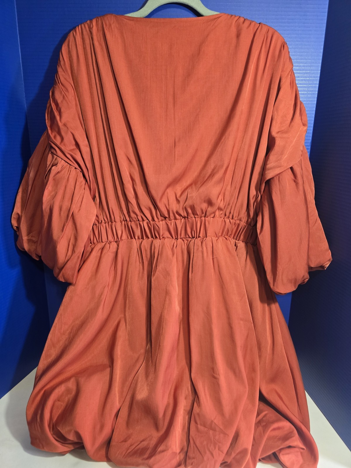 PrettyLittleThing Rust Copper Puff Sleeve Bubble Hem Babydoll Dress NWT Size 12