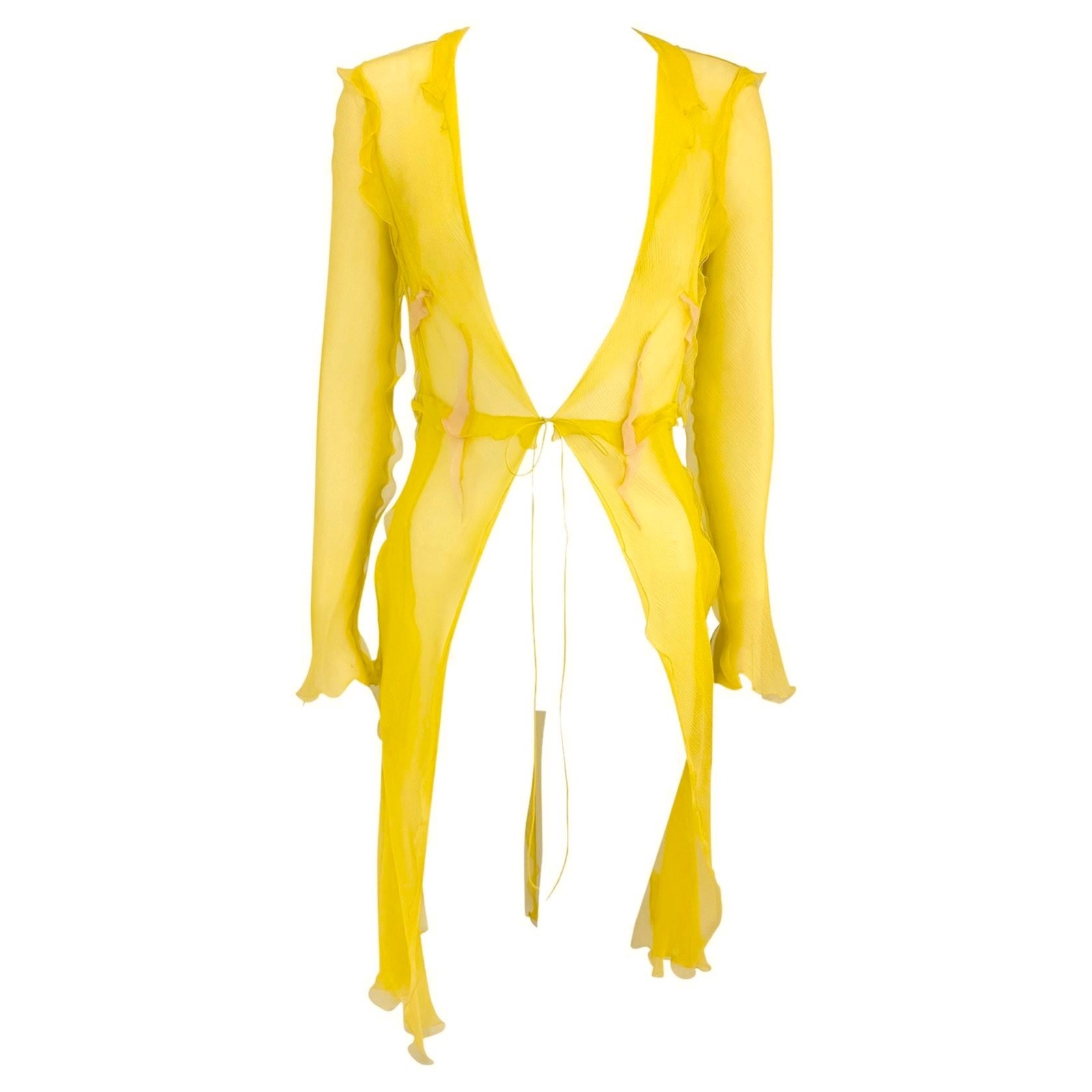 Fendi Spring/Summer 2000 Yellow Ruffle Silk Dress Duster Coverup – IT 42