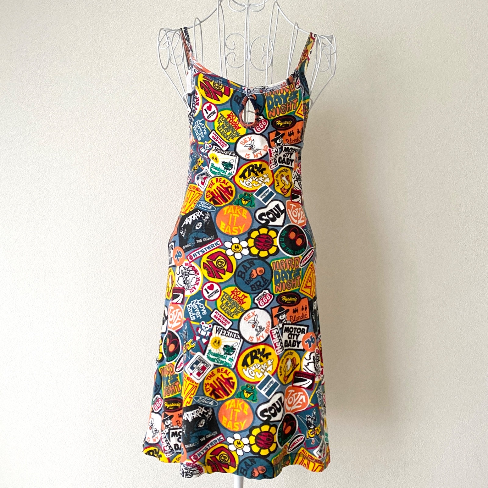 Hysteric Glamour Y2K Sticker Patch All-Over Print Cotton Camisole Slip Dress