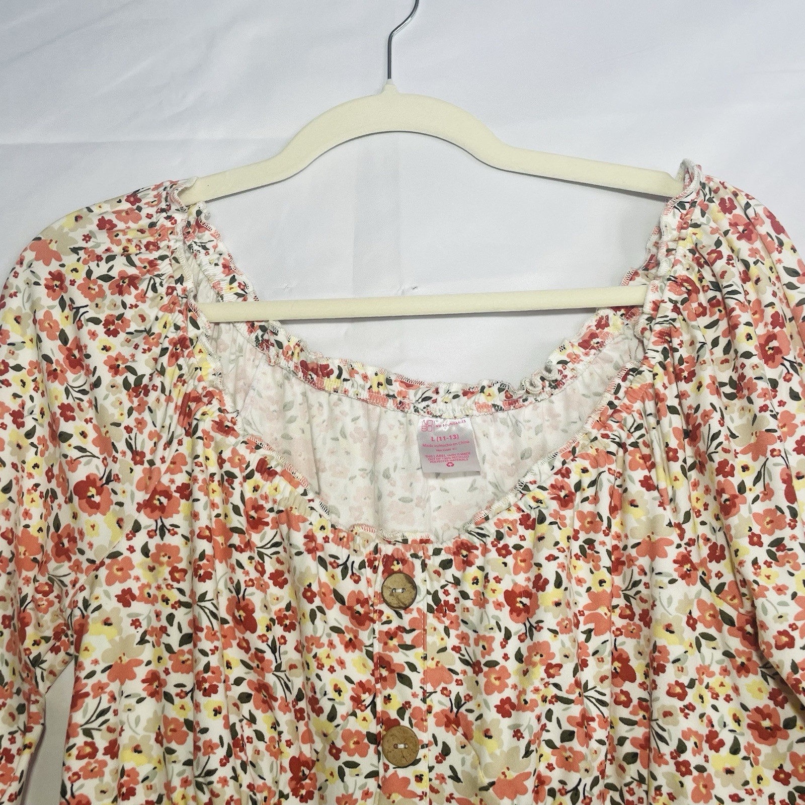 Spring Floral Button Front Dress Womens Long Sleeve Cottage Core Boho Prairie L