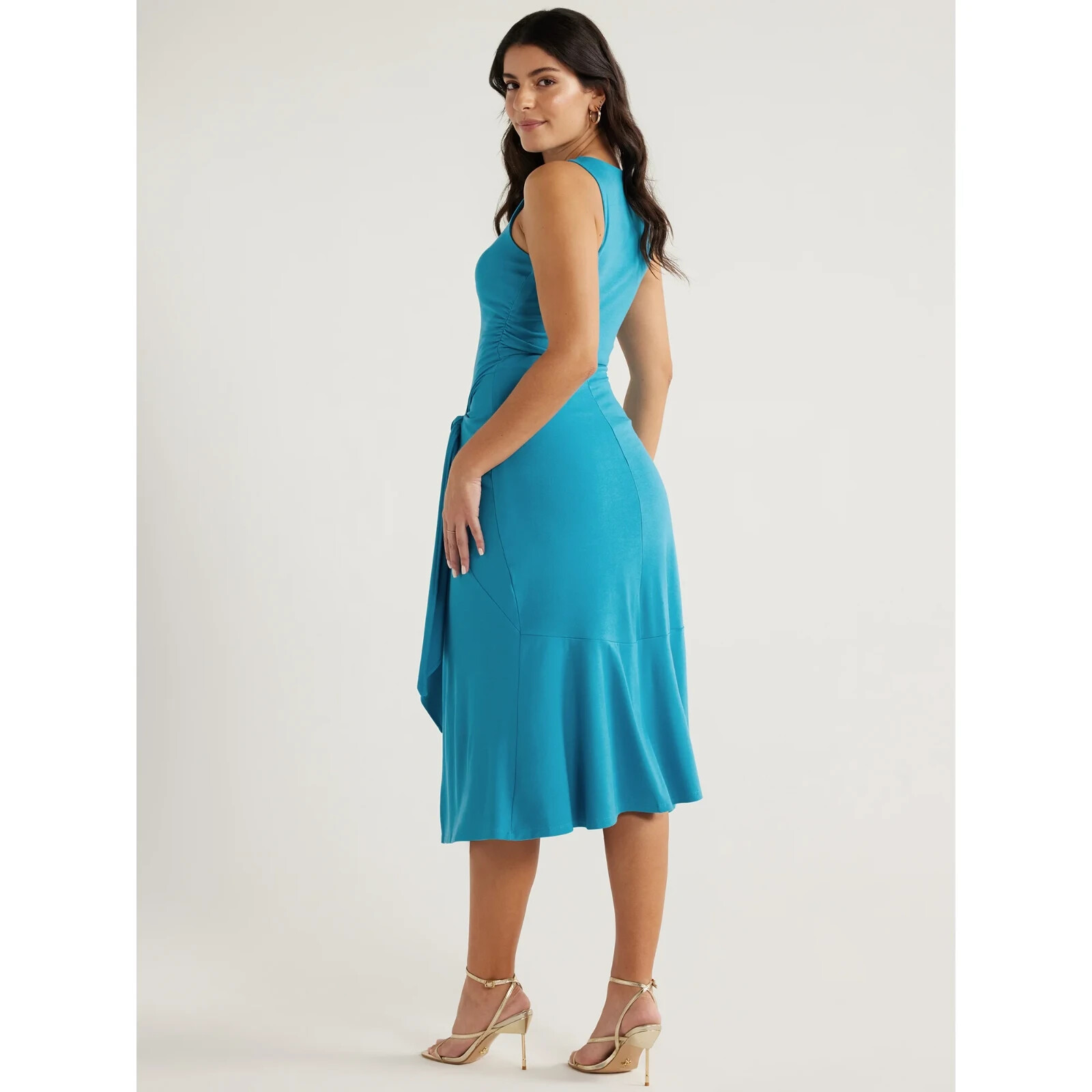 Sofia Jeans Side Tie Tank Dress with Rouching Women’s Medium Blue Viscose Solid