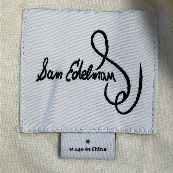 New Sam Edelman Rhinestone Bow Detail Satin Dress White Mini Short Sleeve Sz 8