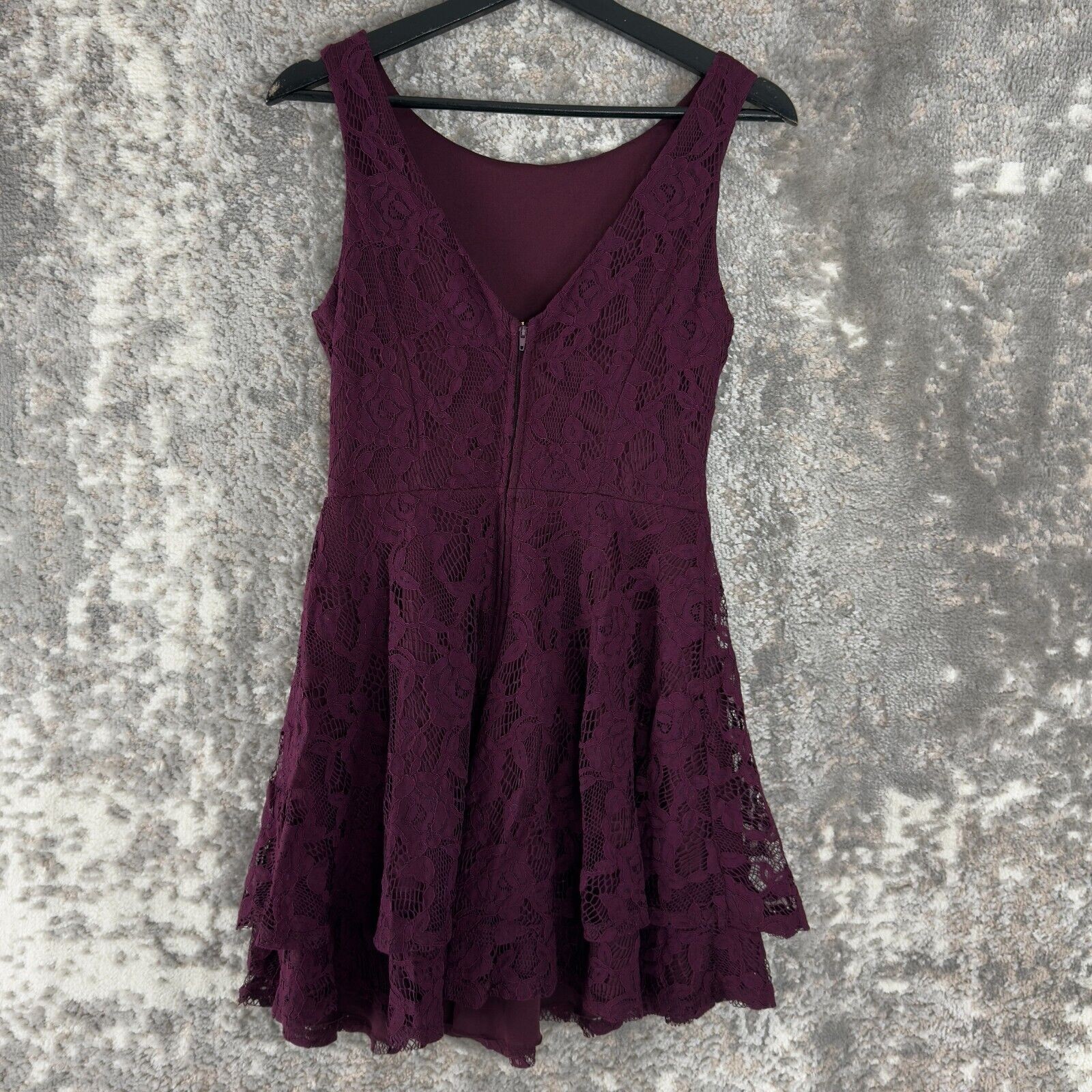 Speechless Juniors Size 5/M Floral Sleeveless Lace Flare Mini Dress Purple Zip