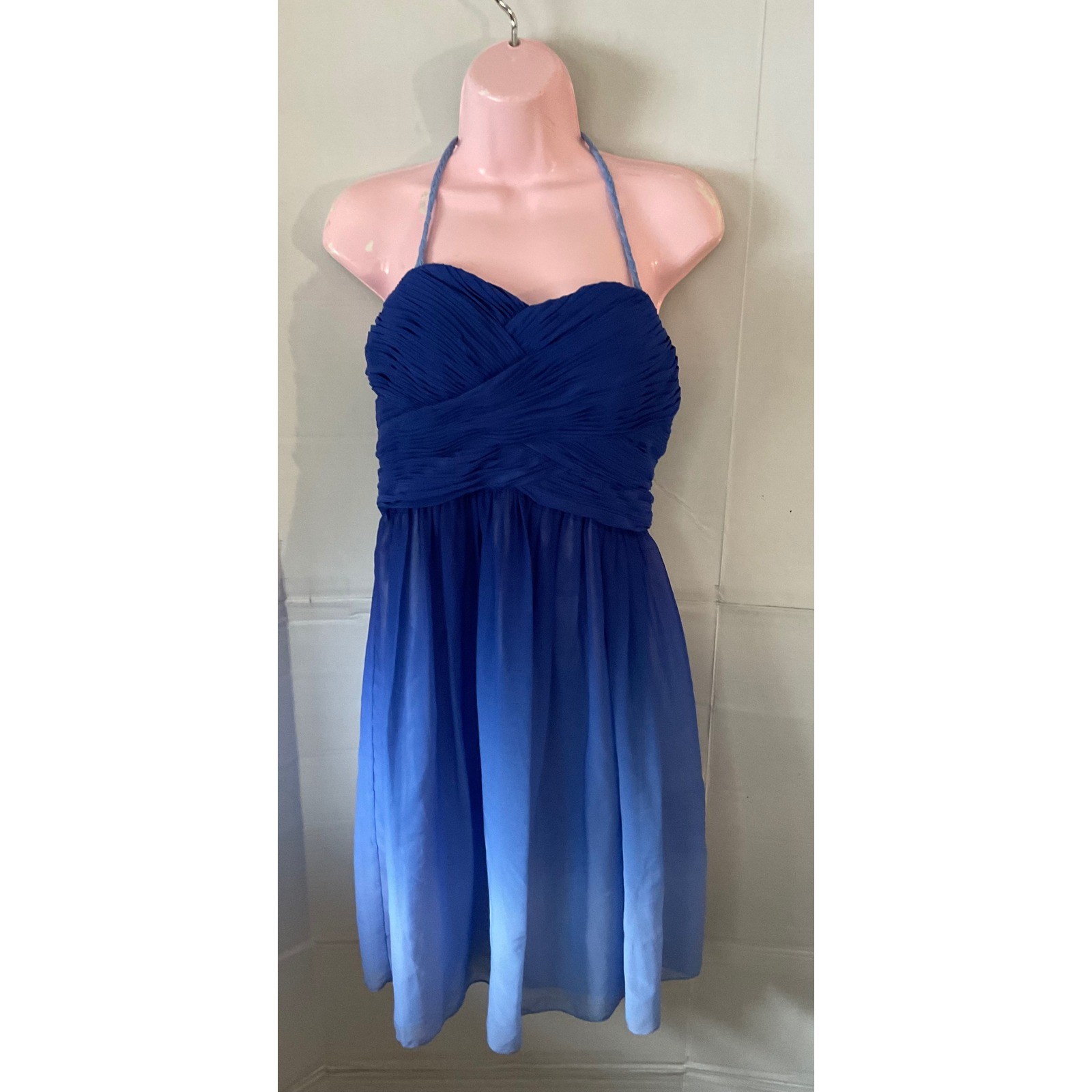 Decode 1.8 Womens Blue Ombre Chiffon Ruched Halter Cocktail Dress Size 10