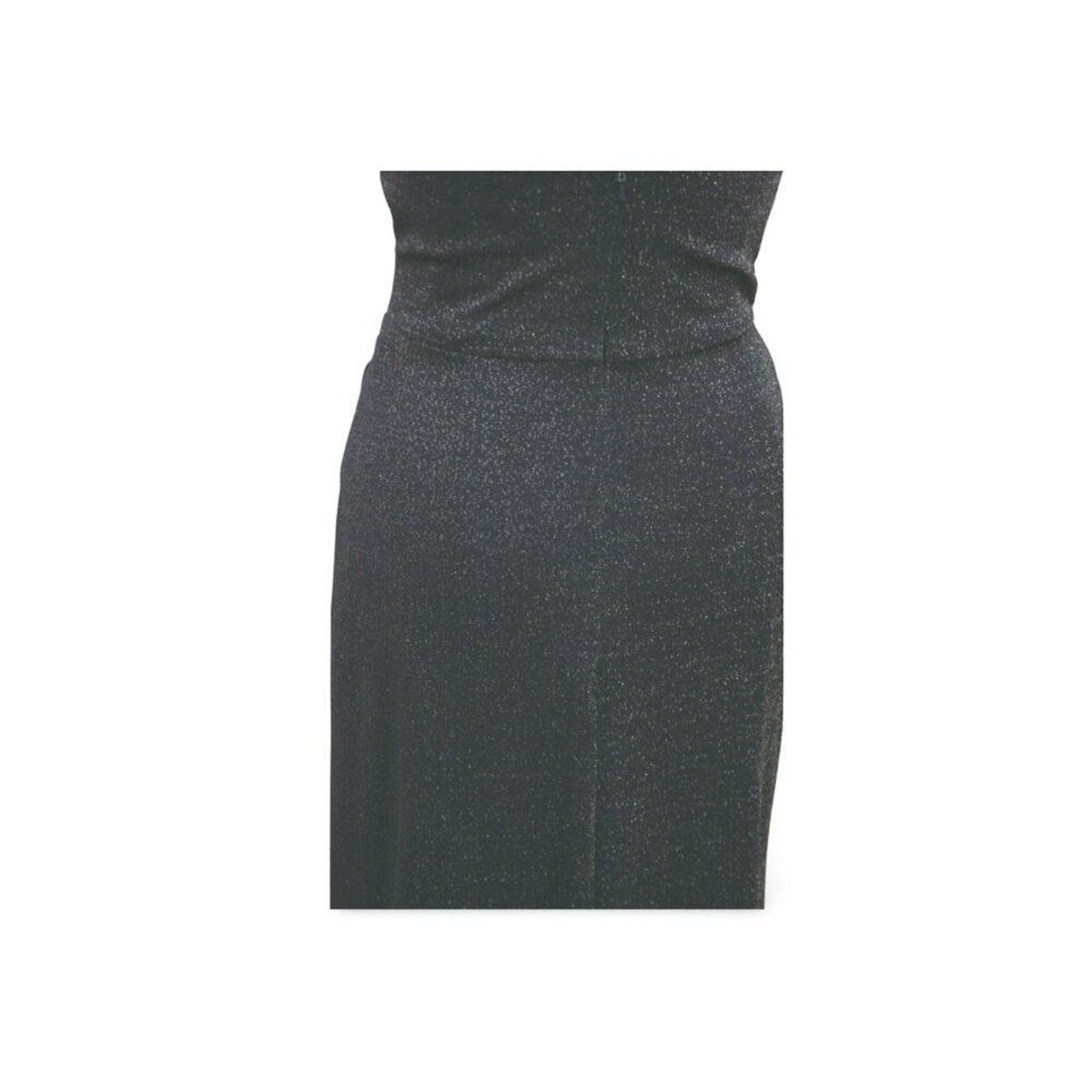 Navy Glitter Knit Fitted V-neck Formal dress with slit Bari Jay