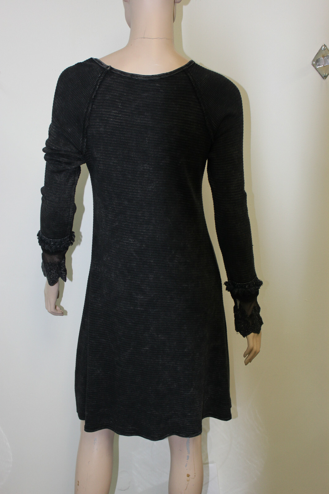 Able USA Charcoal Thermal Crochet Long Sleeve Shift Dress NWT USA Made