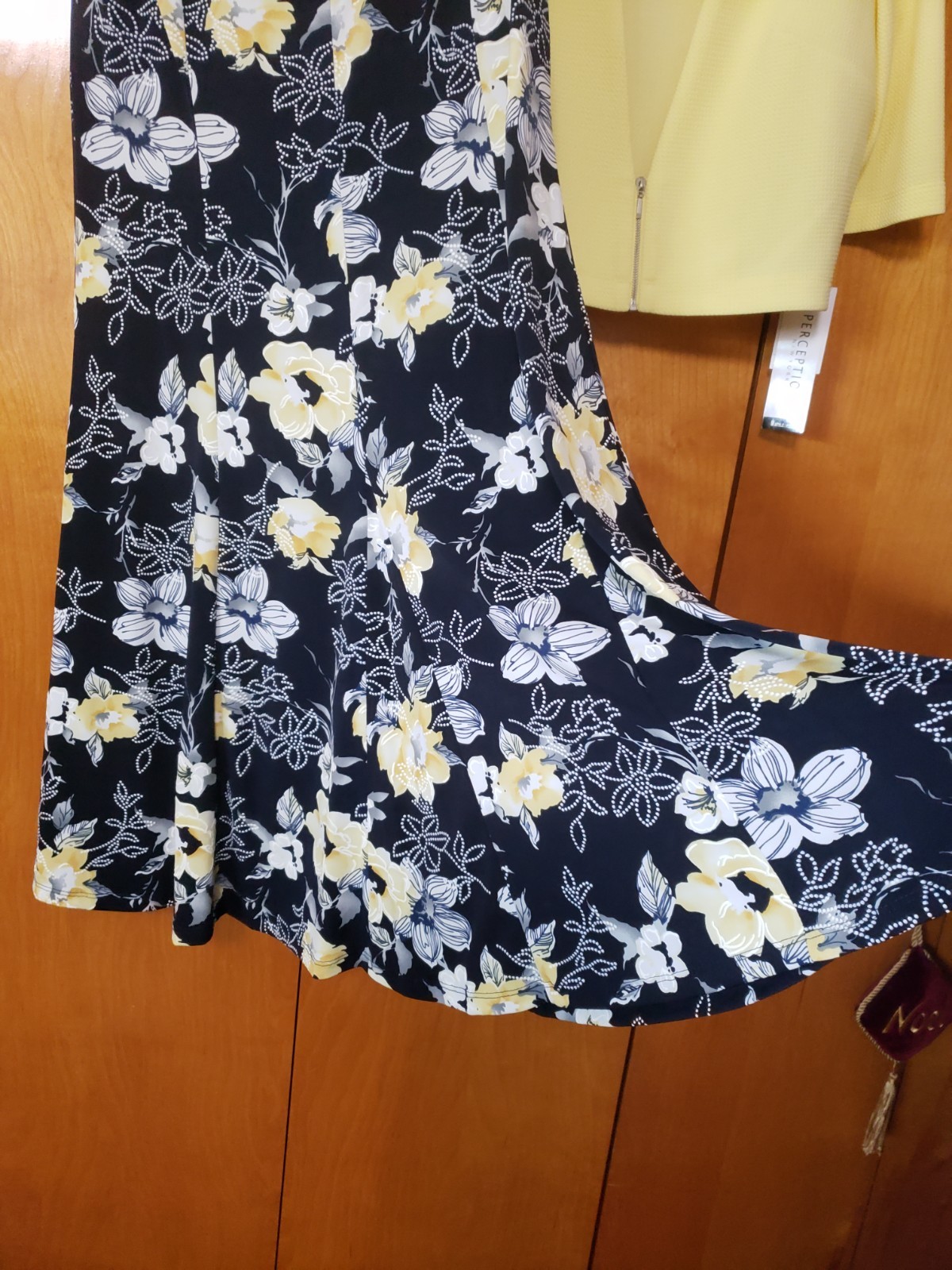 Perceptions NY 2-Pc Dress & SS Jacket Yellow/Black Floral NWT Med