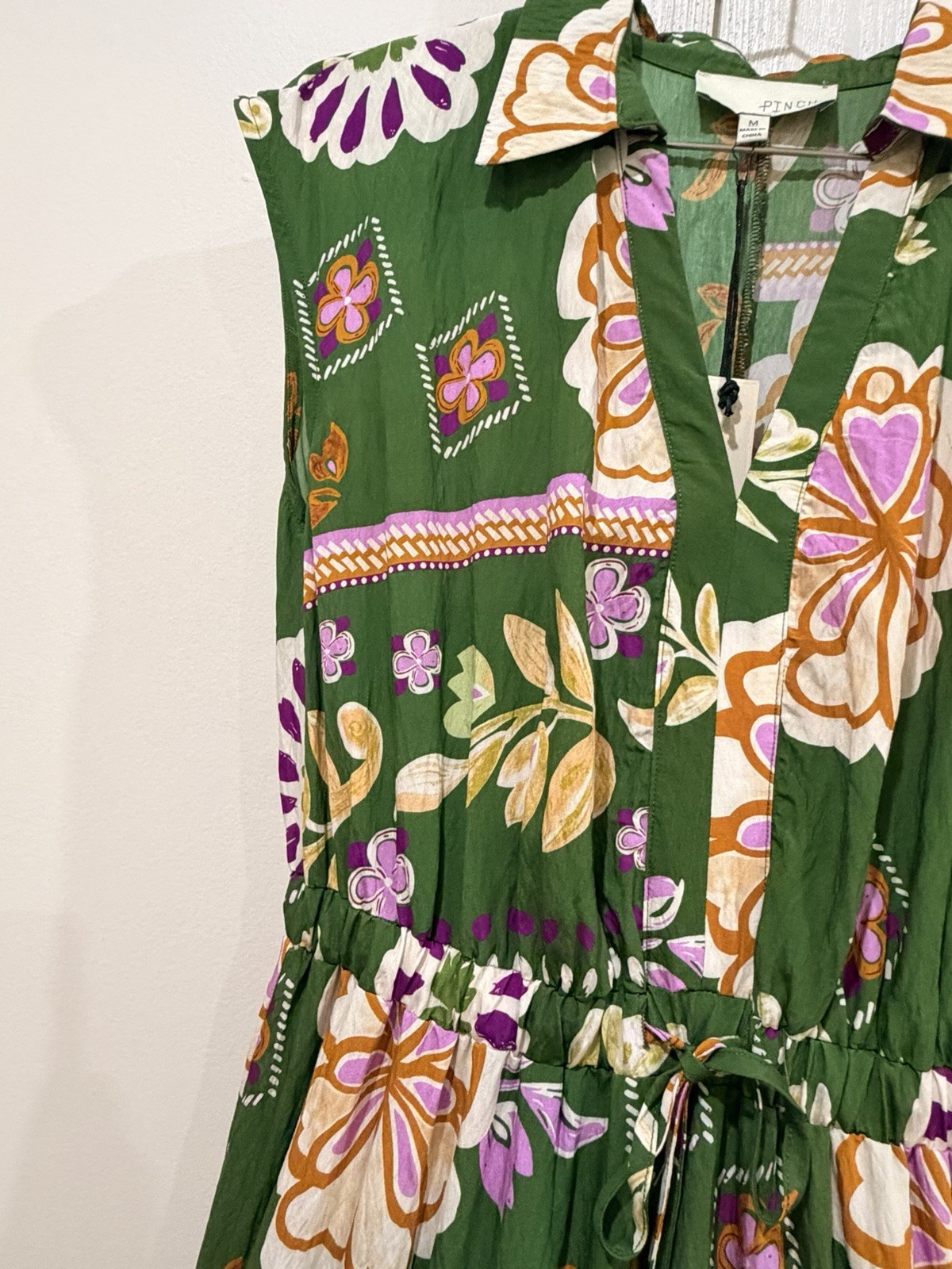 NWT Pinch Womens M Floral Tiered Maxi Dress Green Boho Resort Cottagecore