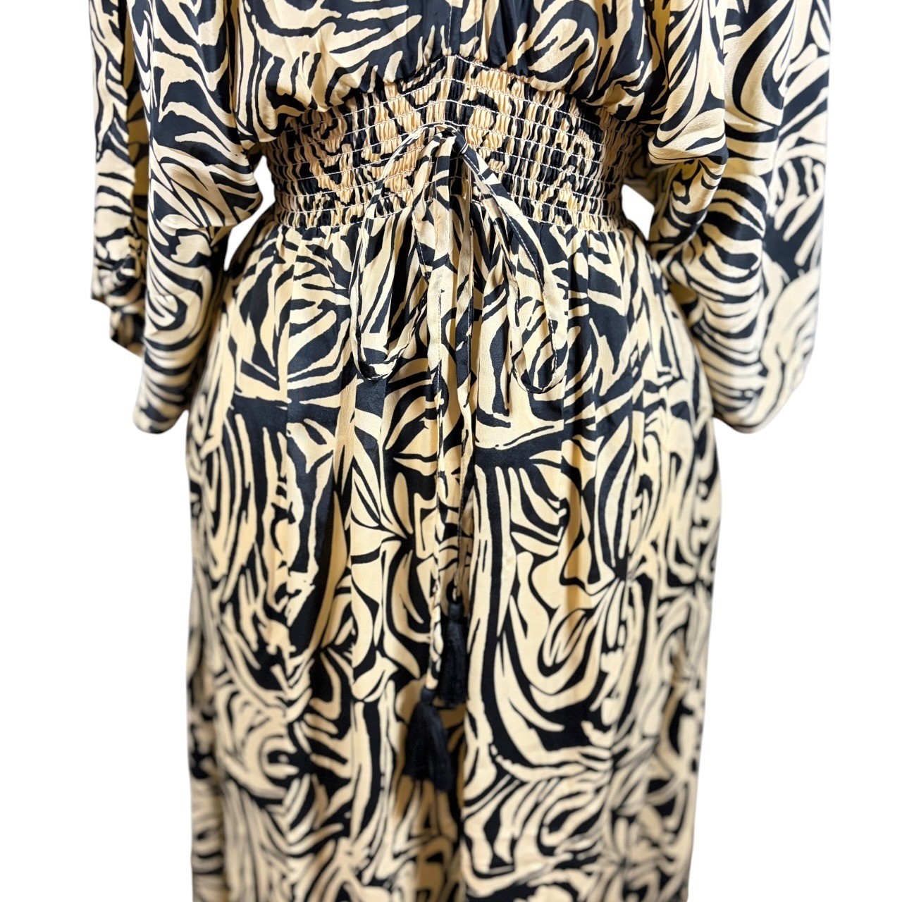 NWT WHITE WAVES 100% Silk Kimono Sleeve Beach Boho Maxi Dress, L/XL