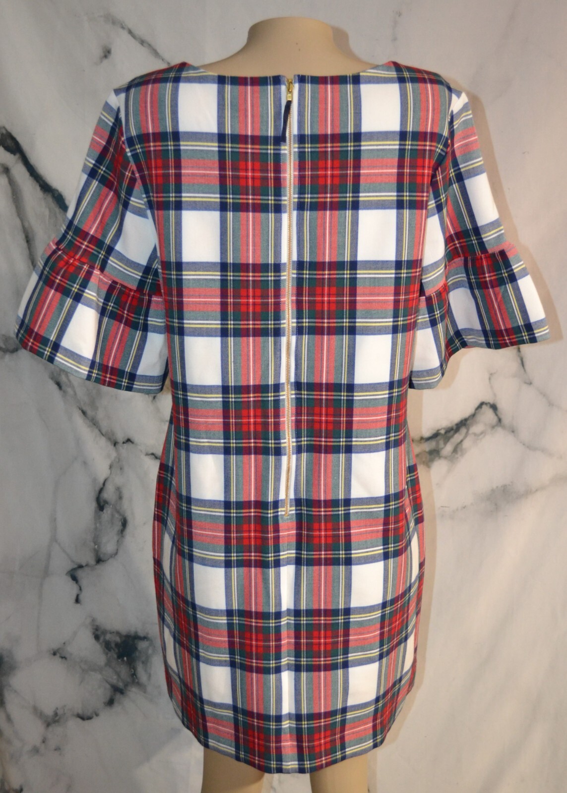 VINEYARD VINES White Multicolor Plaid Dress 14 Short Flared Sleeves Lined