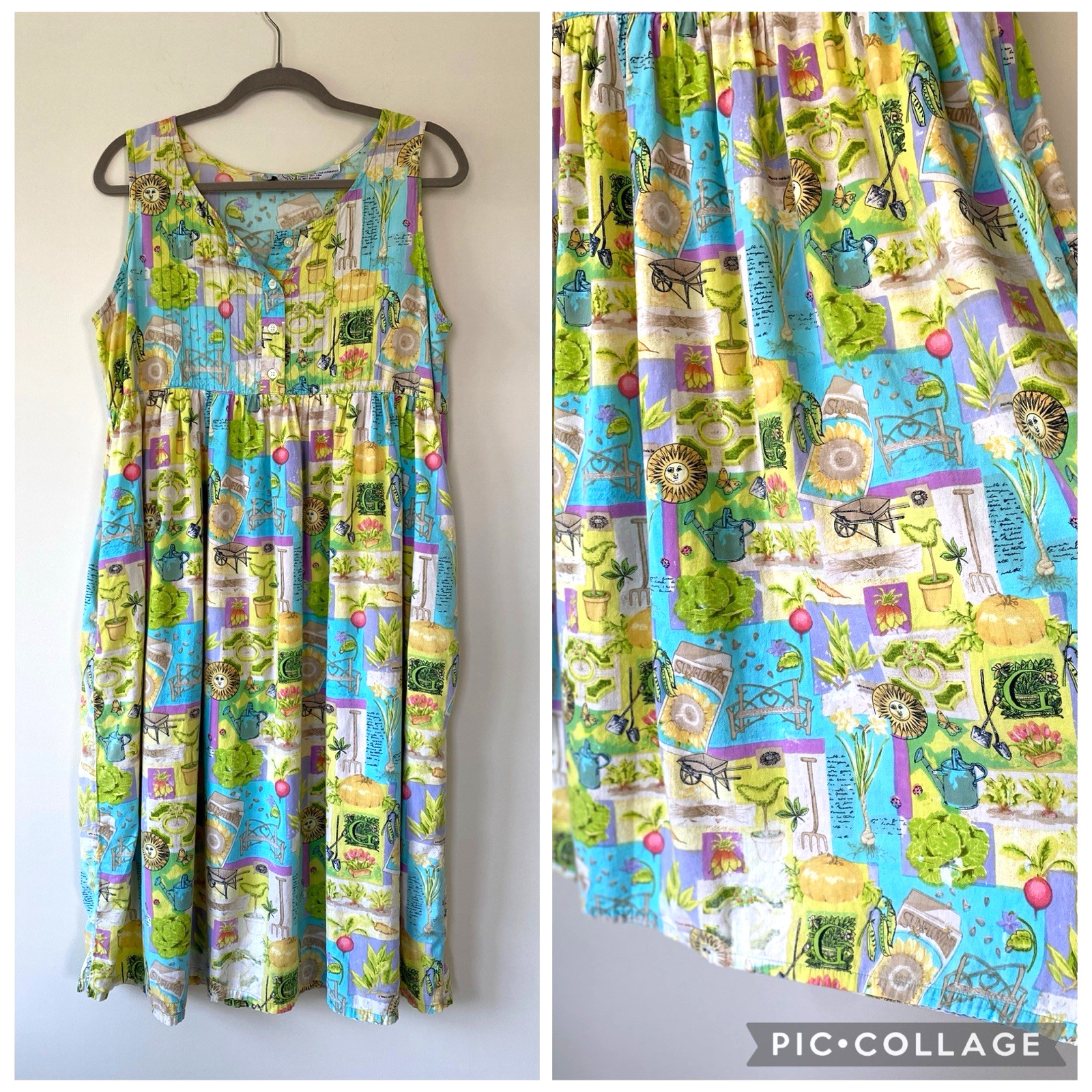 Phases VTG Garden Fairy Midi Sleeveless Dress Whimsical Garden Core Country SZ L