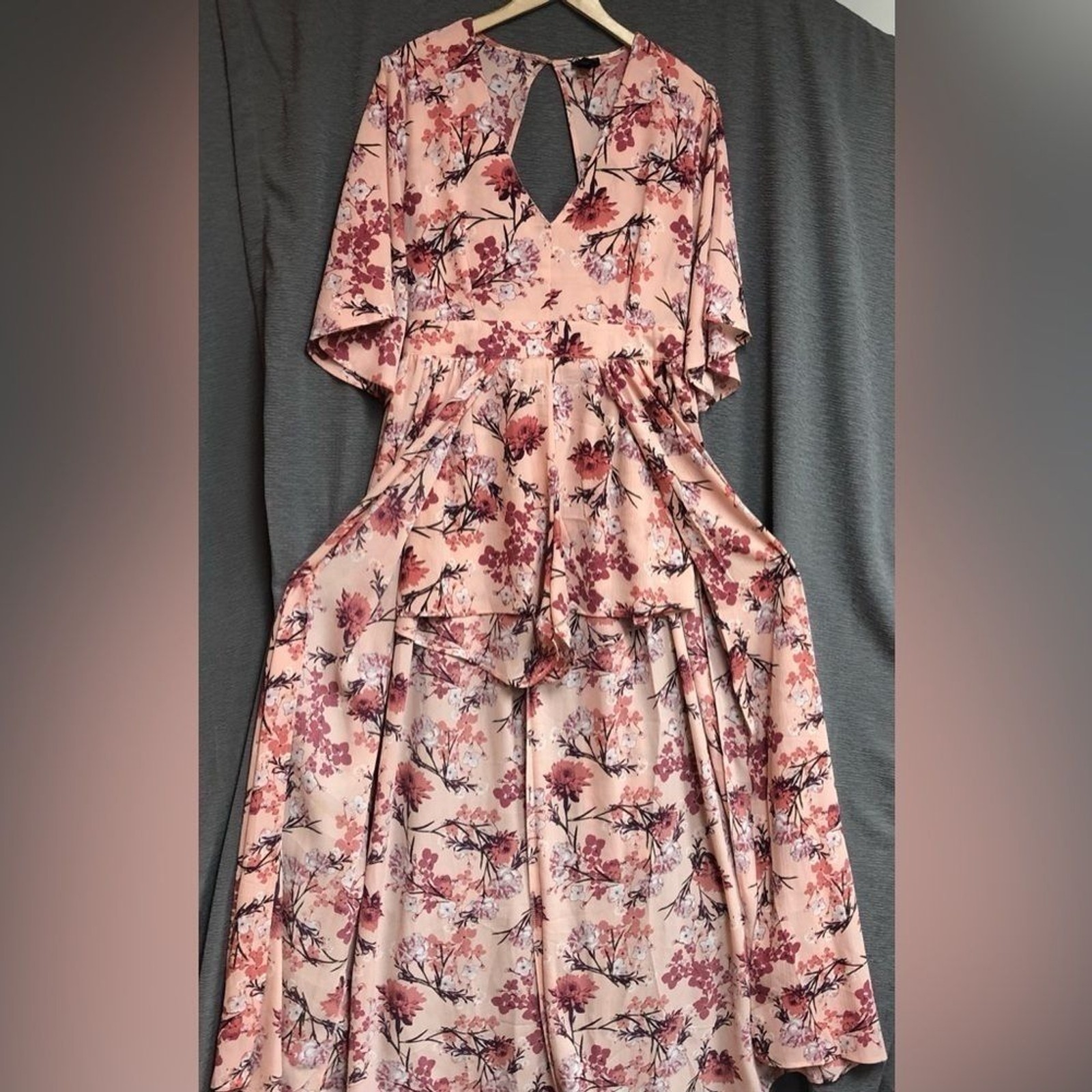 Rue 21 extra large long dress over a romper, peach background with coral,