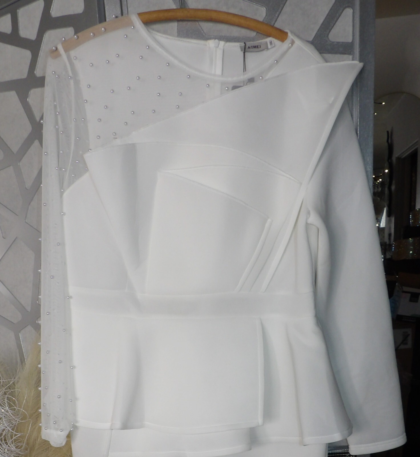 AOME! BEADED PEPLUM WHITE BODYCON DRESS ( SZ: 3XL )