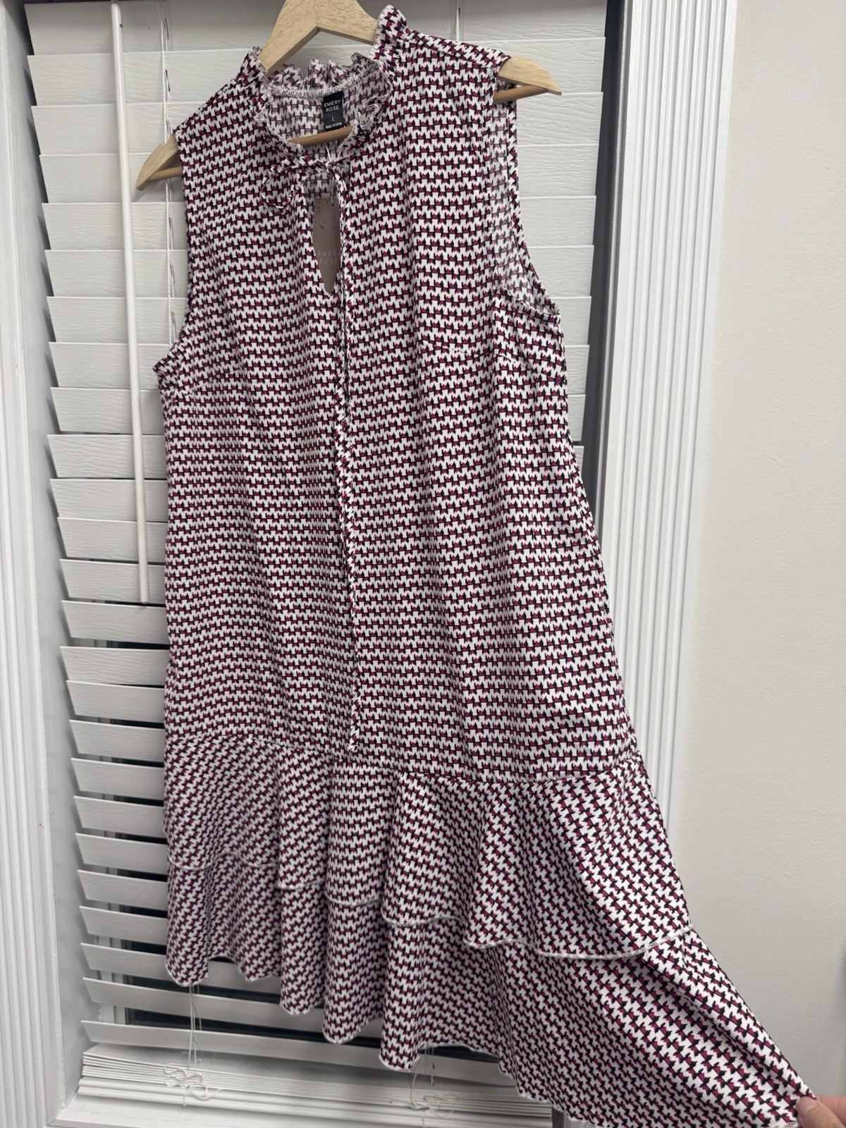 NWT Emery Rose Pink & Tan Patterned Tunic Dress L Double Frilled Hem