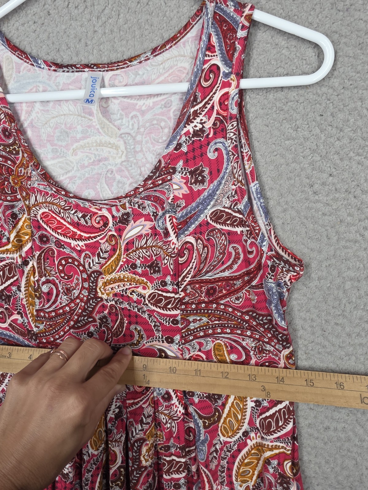 Red Paisley Sun dress Medium Stretch Knit Beach Casual Jouica Sleeveless Pleated