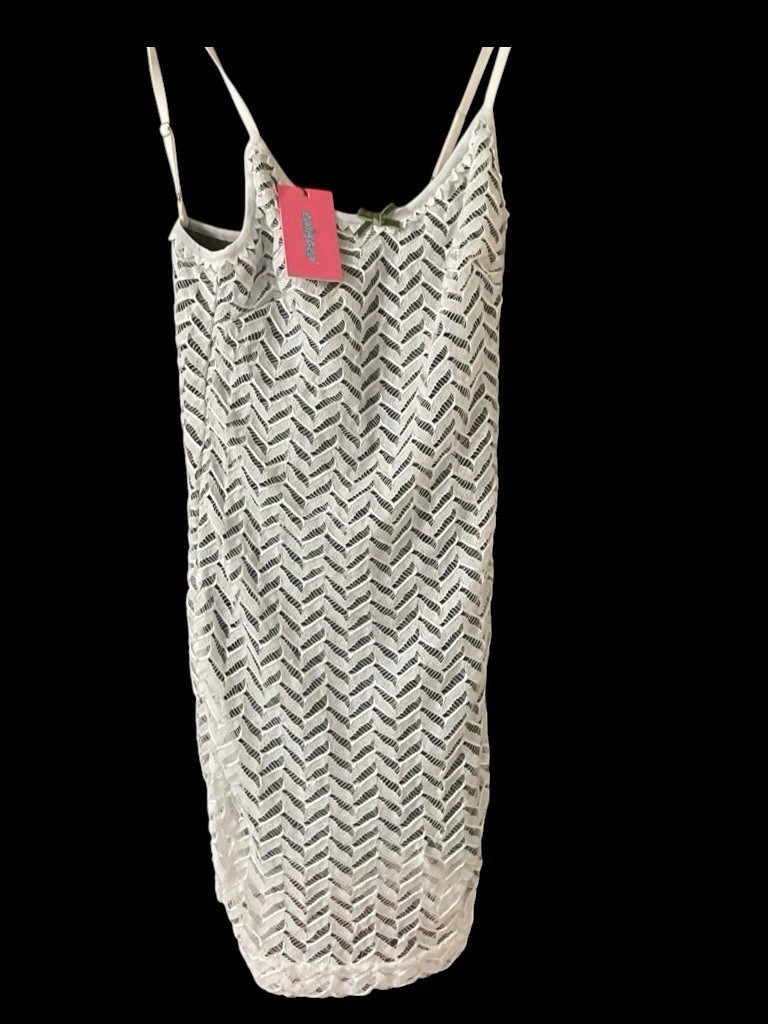 Crafted White Lace Chevron Slip Dress S Women Knee Length Scoop Neck Strappy