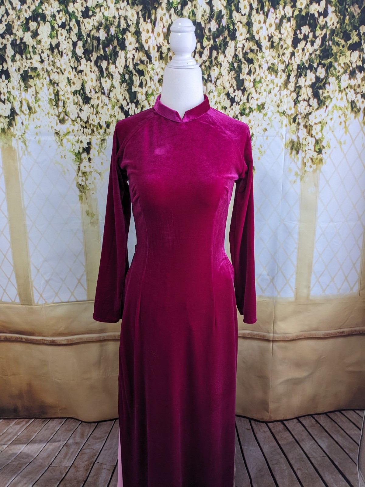 Ao Dai Nhung Hồng Đậm (S, M, L,XlL, 2XL, 3XL) – Kèm Quần