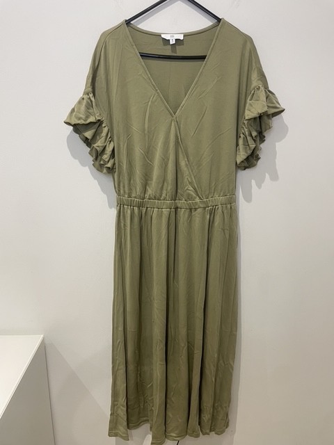 LA REDOUTE Wrap Front Dress Size S (10) Sage Green RRP £48 Midi Draping Jersey
