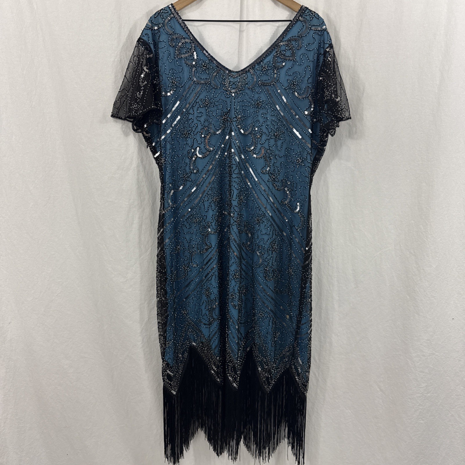 Fundaisy Beaded Sequin Fringe Flapper Great Gatsby Glam Retro Dress Womens 3XL