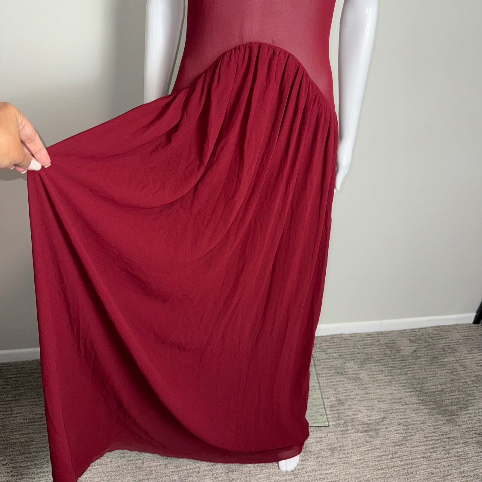 Commense Burgundy Chiffon Strapless Maxi Dress Formal Gown Elegant Party M US 6