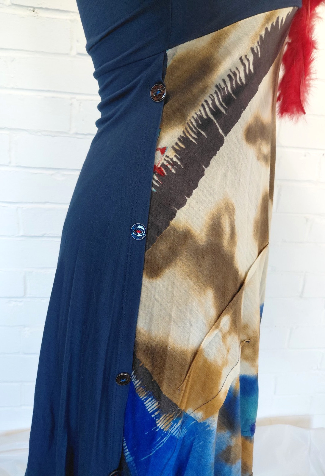 Save The Queen Dress Medium Colourful Abstract Slight Stretch Feather Detail