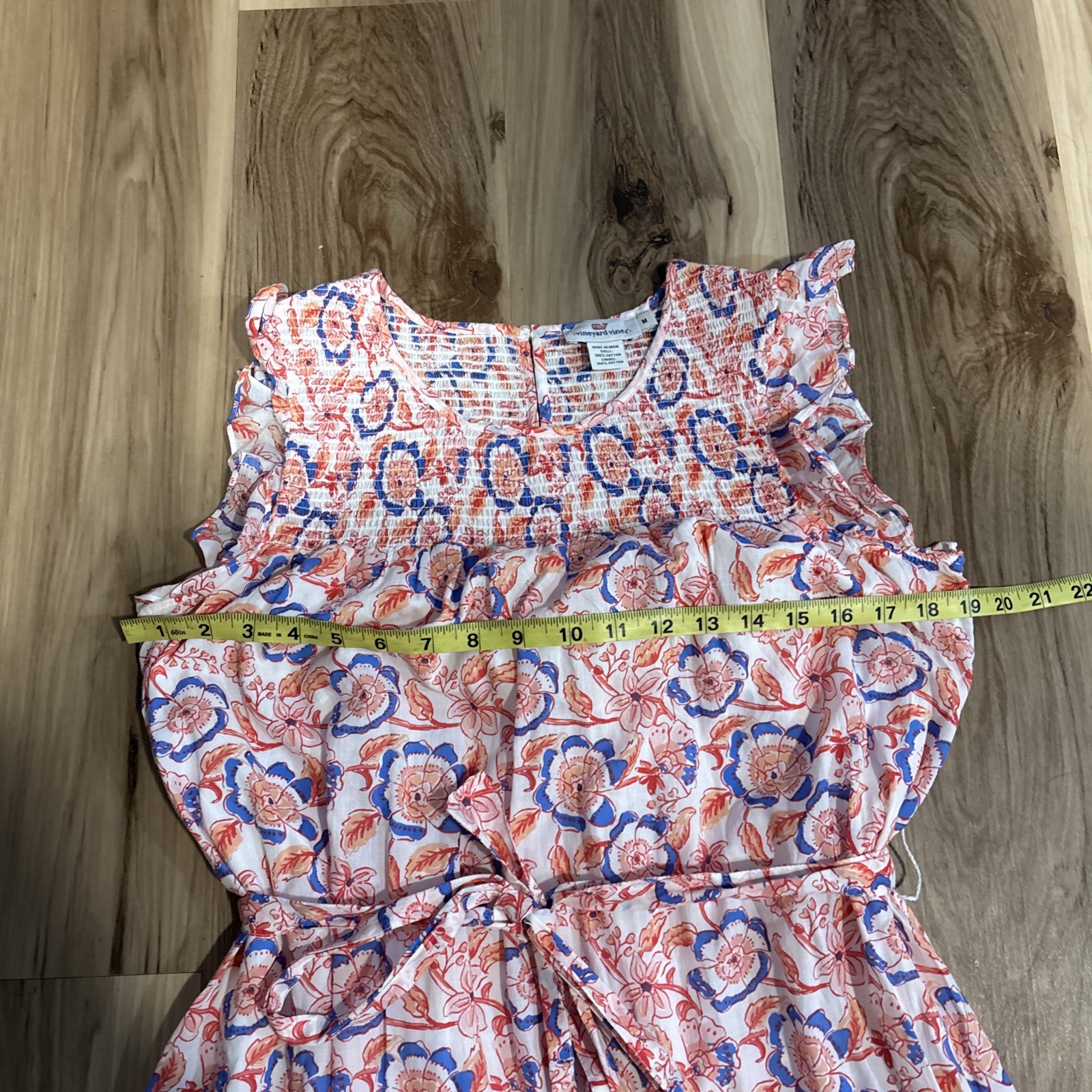 Vineyard Vines Size Medium Floral Print Maxi Dress With Tie Cotton Lined