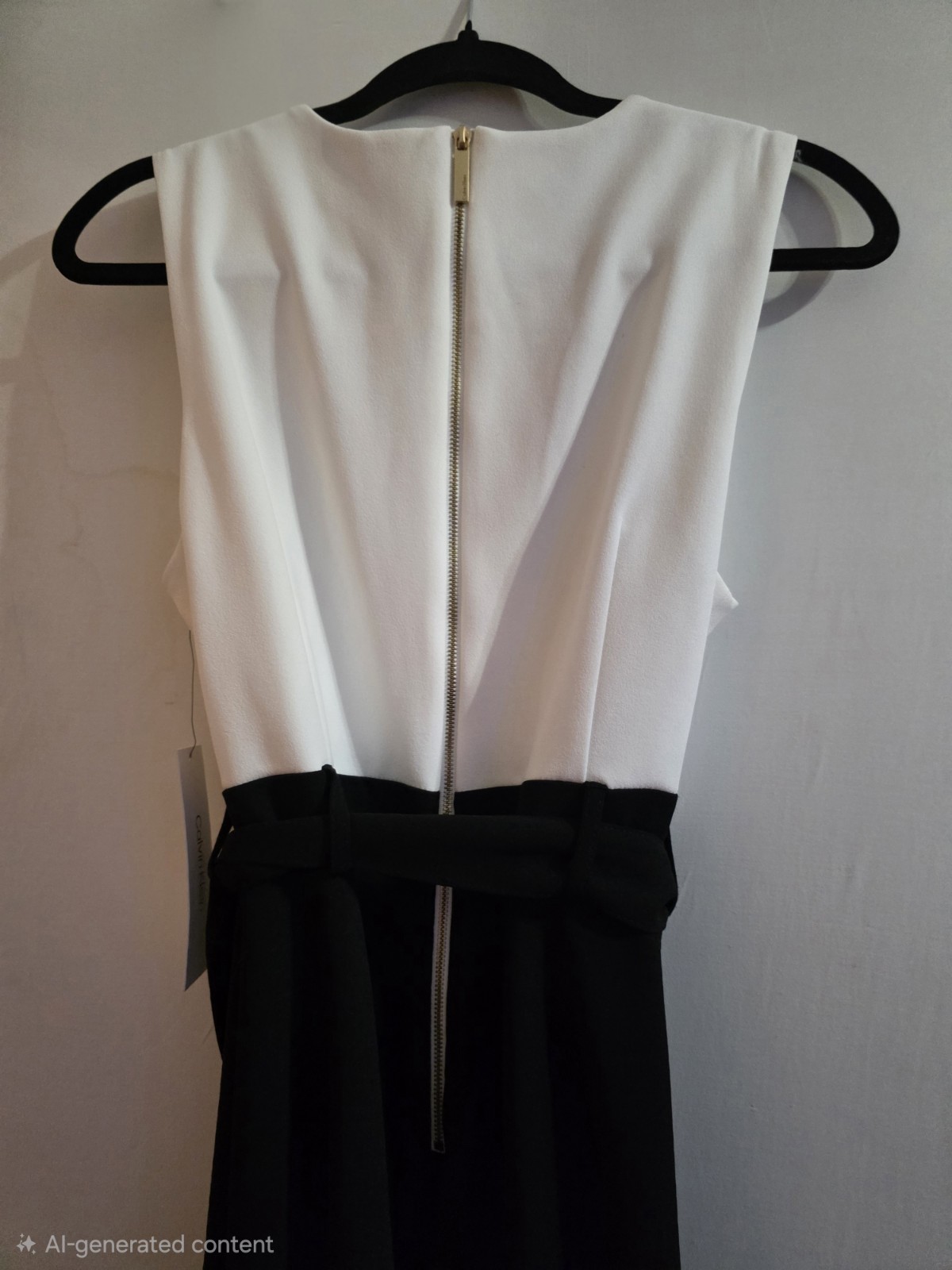 Calvin Klein NWT Black White Colorblock Midi Dress Tie Waist Size 10