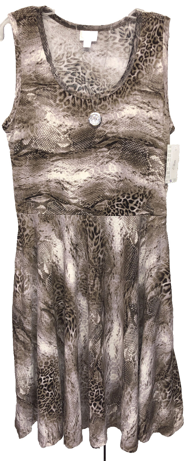 NWT LuLaRoe Large Black Brown White Snakeskin Leopard Nikki Sleeveless Dress
