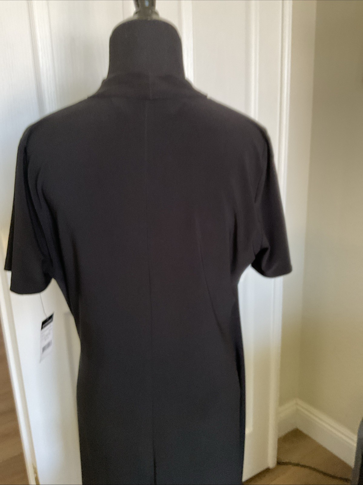 Norma Kamali Black S/S Ruched Side Drape Sheath Dress L (12-14) NWT