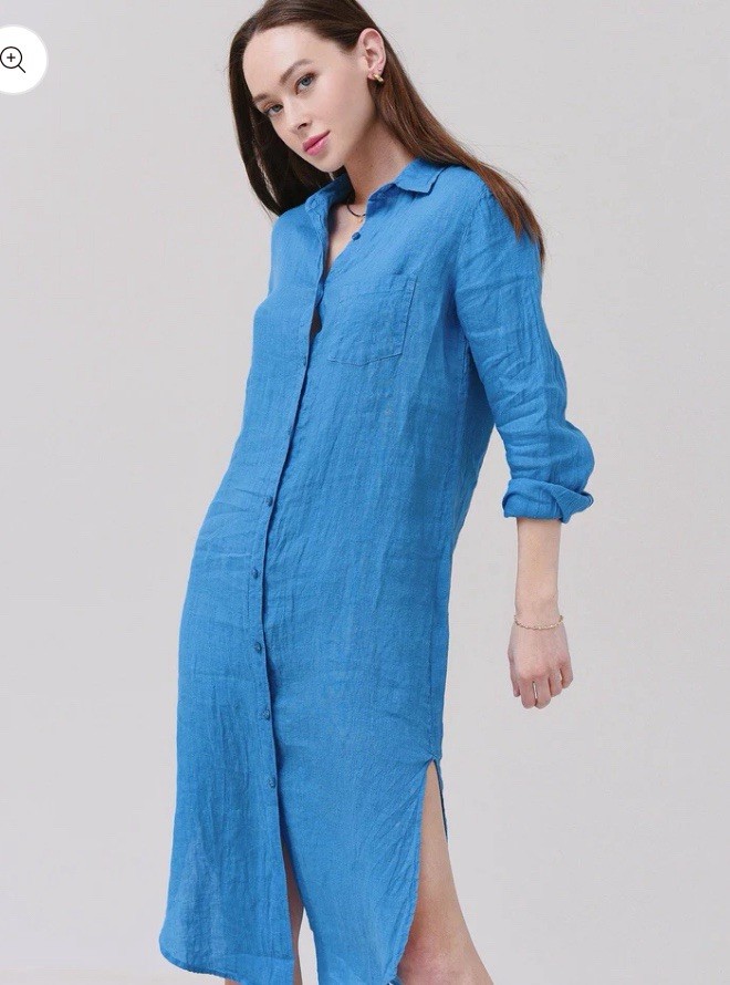 Stark X Linen Light Blue Dress Cover Up Button Down Size Medium Retail $236