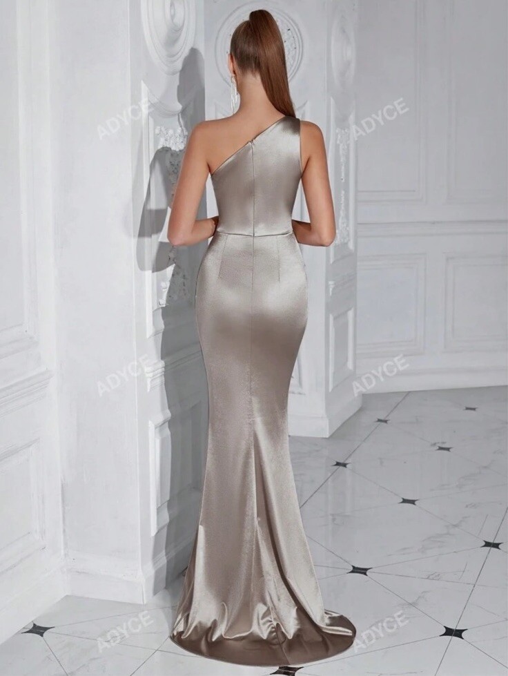 Women’s One Shoulder Pleated High Slit Cocktail Party Maxi Dress XS