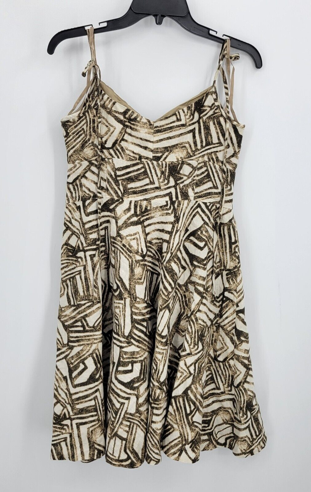 Banana Republic Dress Womens 4 Brown Tan Geo Print Linen Sleeveless Sundress