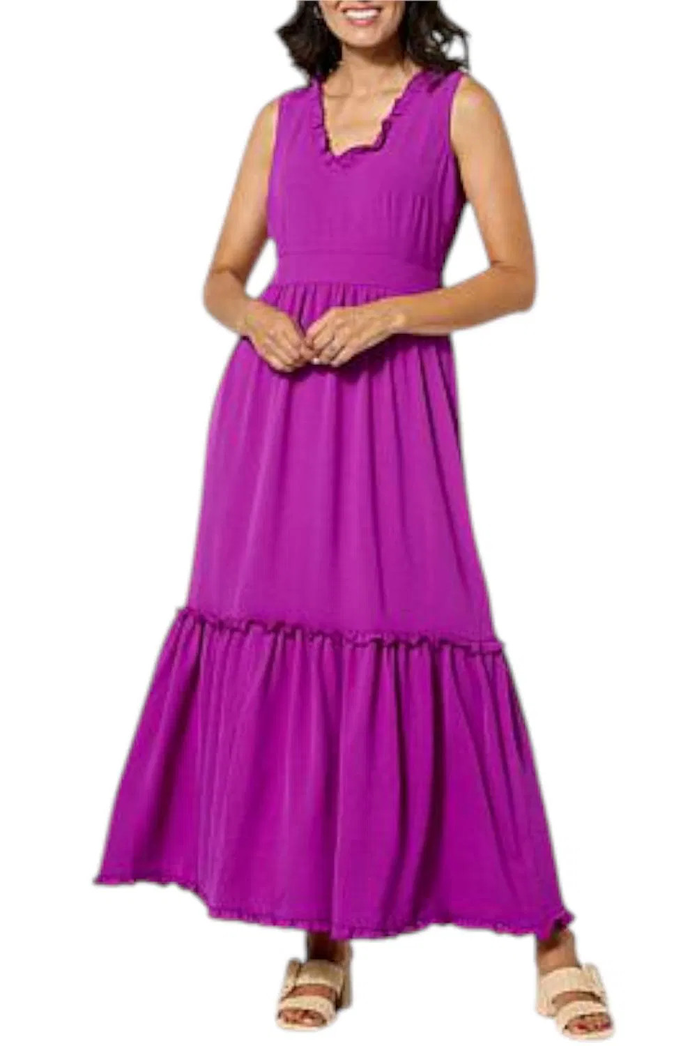 Nina Leonard Womens Textured Wave Tiered Hem Maxi Dress Vibrant Violet