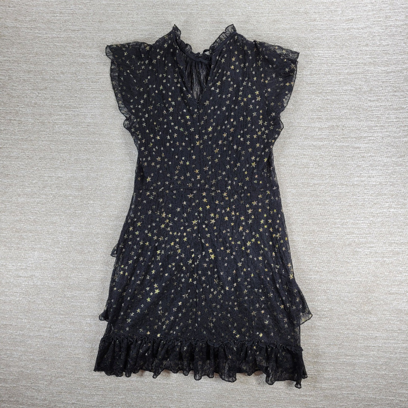 Lost + Wander Estella Metallic Ruffle Mini Dress S Black Sheer Celestial Stars