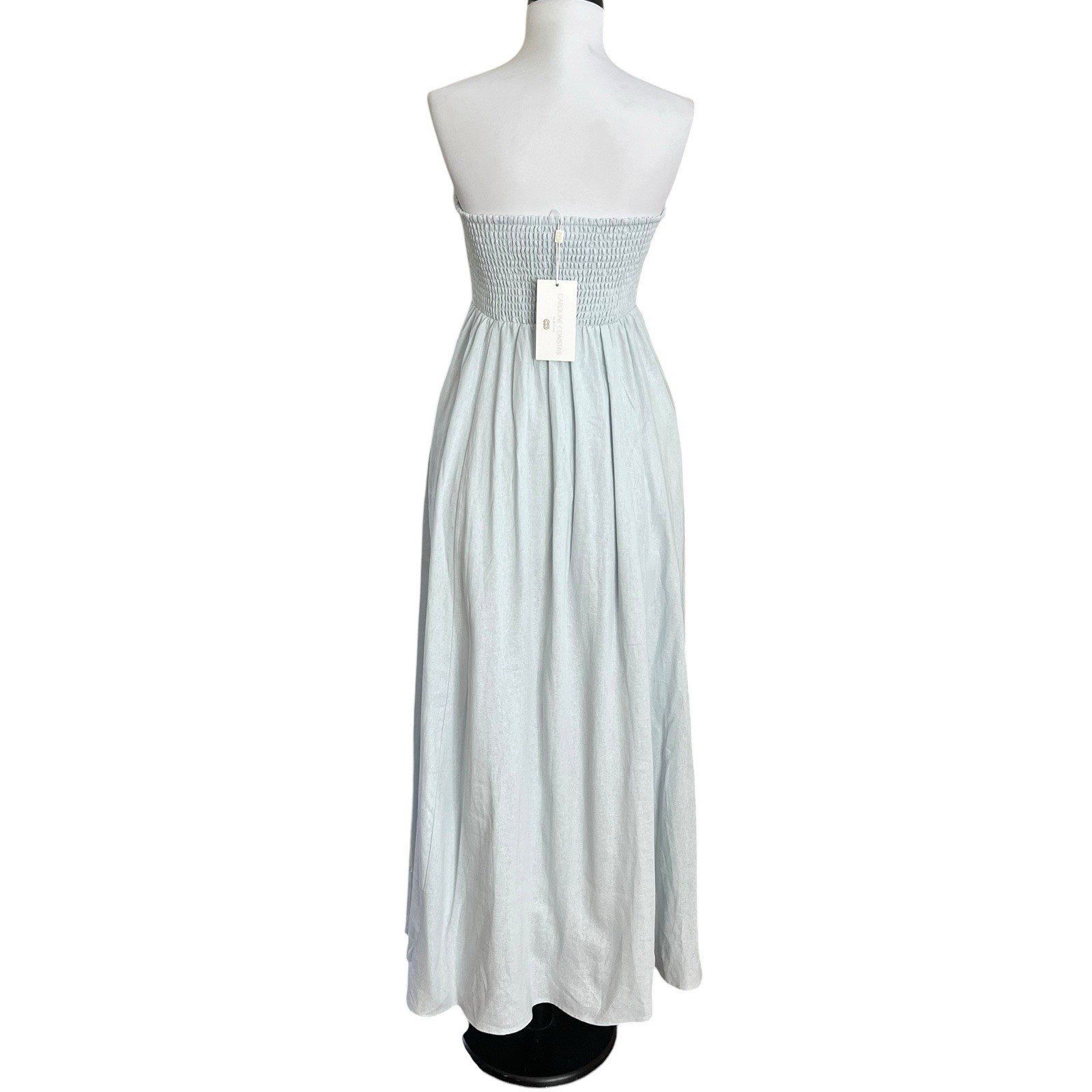 Caroline Constas Linen Blend Strapless Maxi Dress M Blue Costal Resort NWT