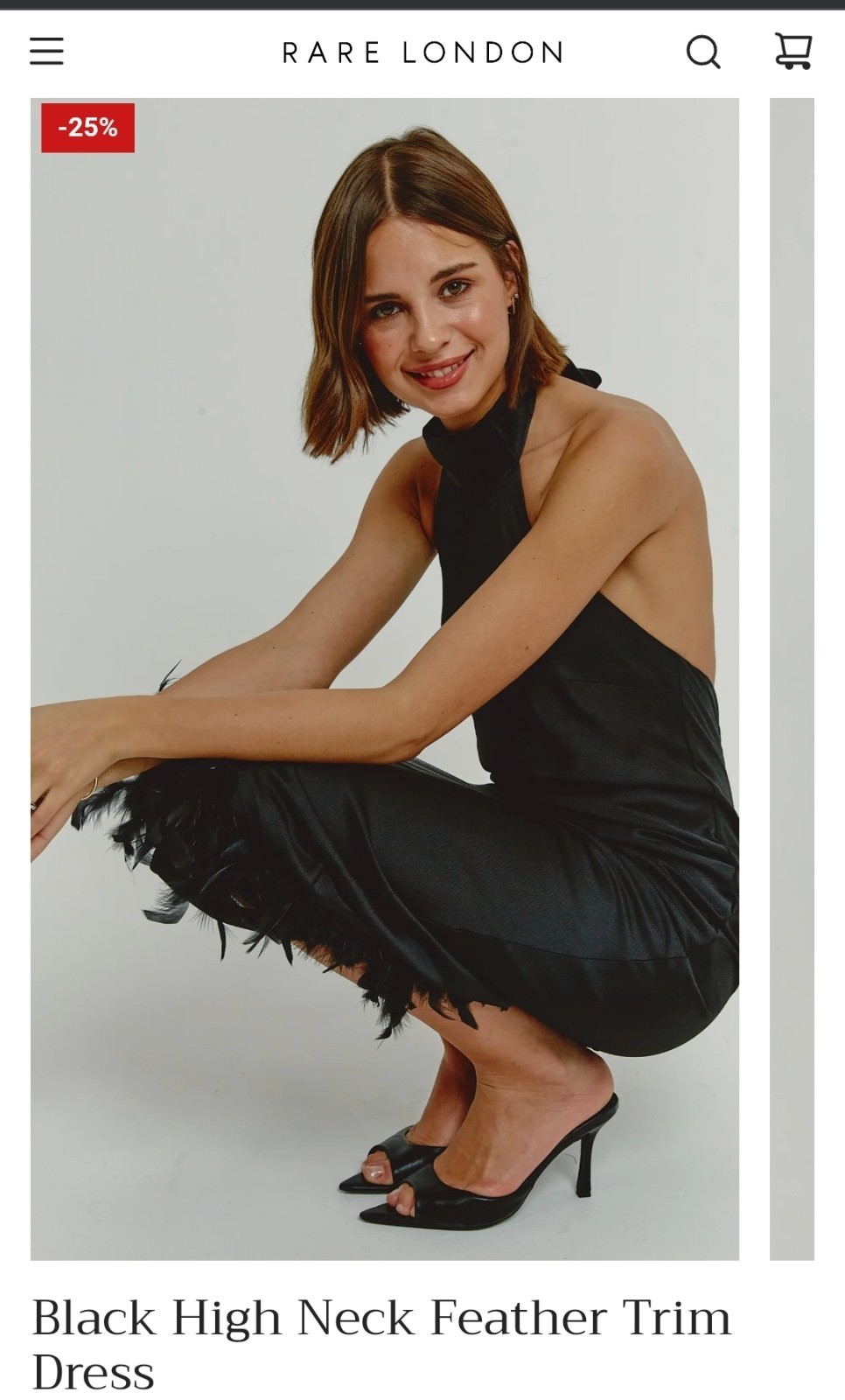 Rare London, Halter Midi Cocktail Party Dress, Fur Trim, Black, Women’s Size 4