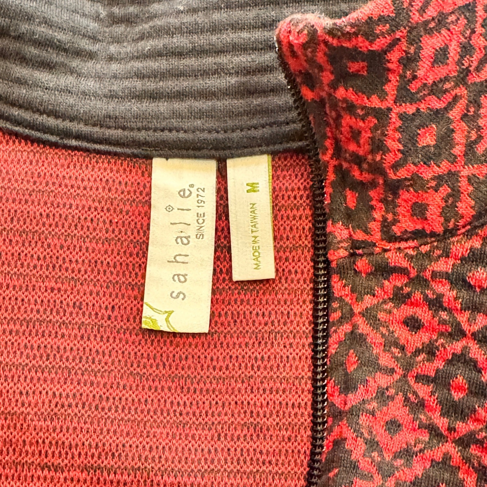 Sahalie Fair Isle Quarter Zip Sweater Dress Knit Casual Red Black Medium