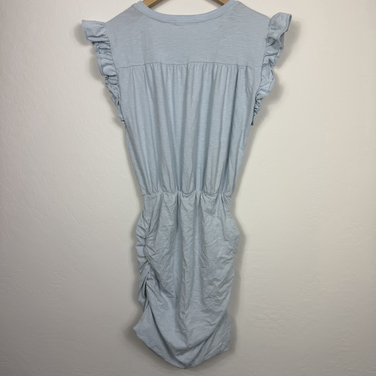 Sundry Light Blue Ruffle Sleeve Ruched Mini Dress Size 1 Cotton Chic Casual