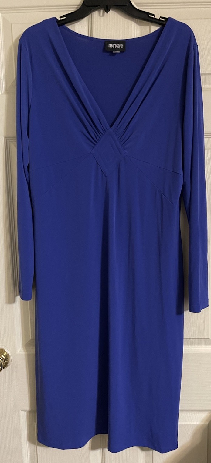 Metrostyle Dress Women’s Plus Size 20 Blue Purple Long Sleeve Poly Spandex
