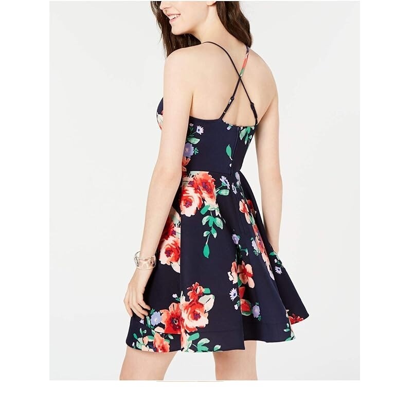 Sequin Hearts Junior Womens 0 Black Floral Sleeveless Tiered Mini Dress NWT O65