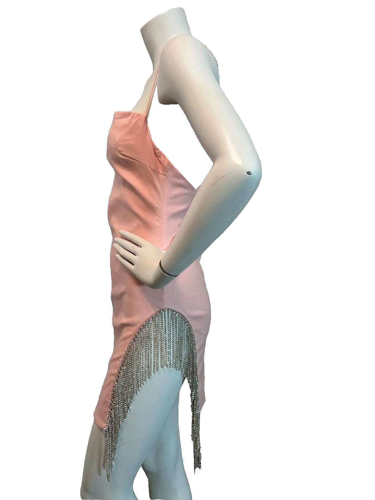 Y2K Club Princess Mini Dress Medium Rhinestone Fringe Open Back Pink Stretch NWT