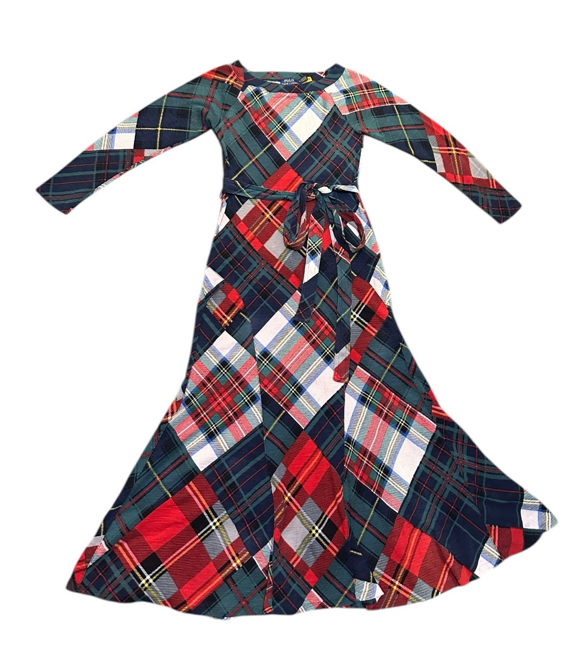 Polo Ralph Lauren Belted Plaid Waffle Knit Maxi Cotton Dress Women’s Medium