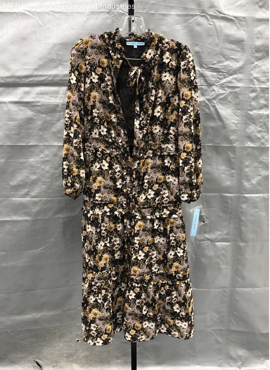 Antonio Melani Women’s Black Angie Print Floral Tiered Tie Neck Dress NWT Sz 2