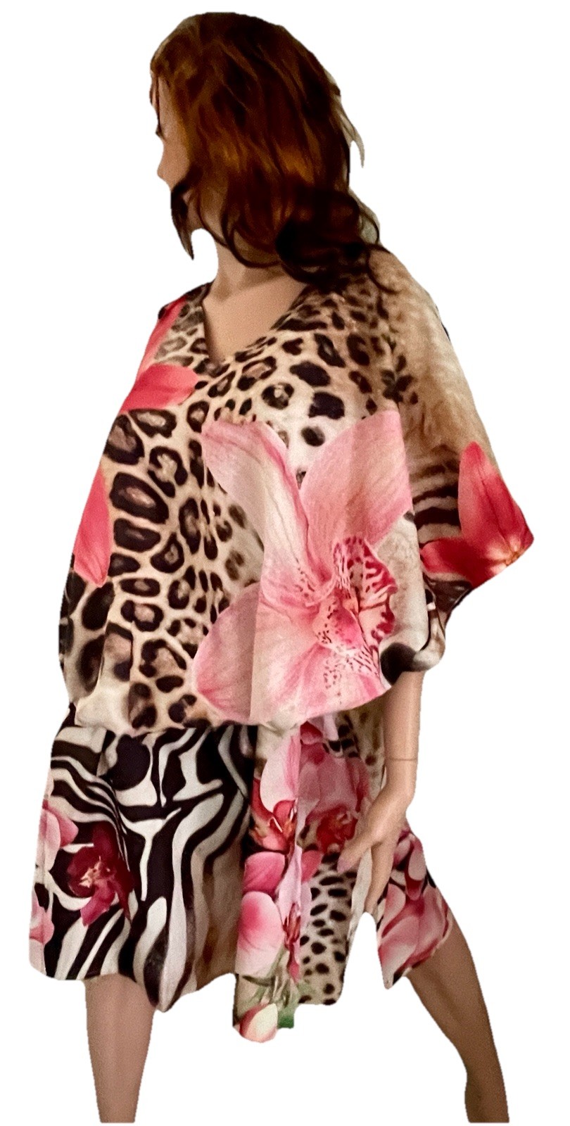 GYPSIE BLU NWT Leopard ZEBRA and TROPICAL FLORAL Digital Print CAFTAN Dress O/S