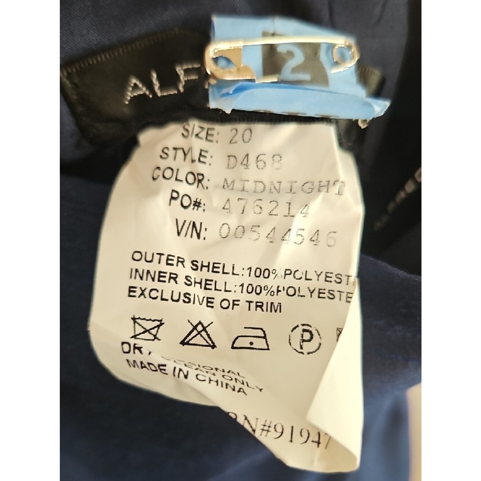 ALFRED SUNG Navy Ruffle Halter Tea-Length Dress Size 20