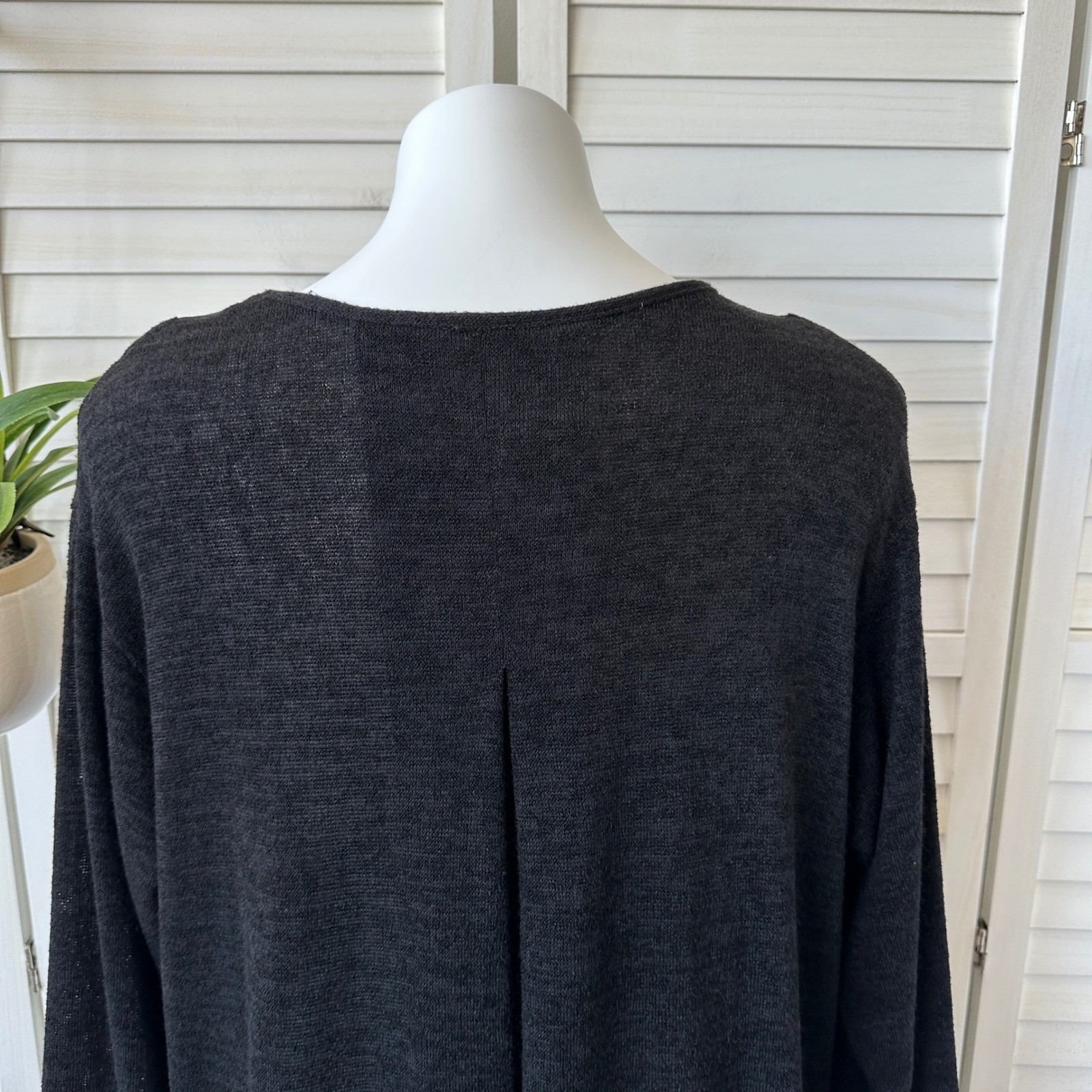 Gershon Bram Black Tunic Dress Long Sleeve Pleated Detail Lagenlook Size Large