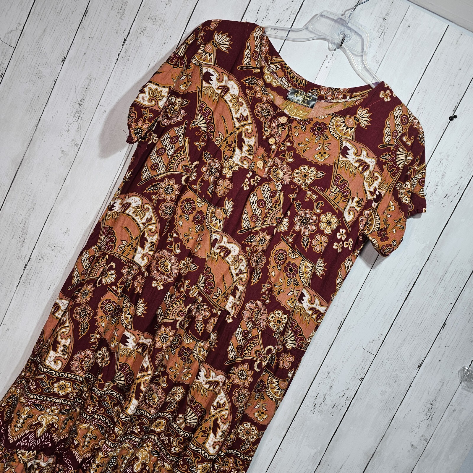 Vintage Aladdin Buju Batik Floral Print Rayon Dress Mumu Size M/L Aloha Hawaii