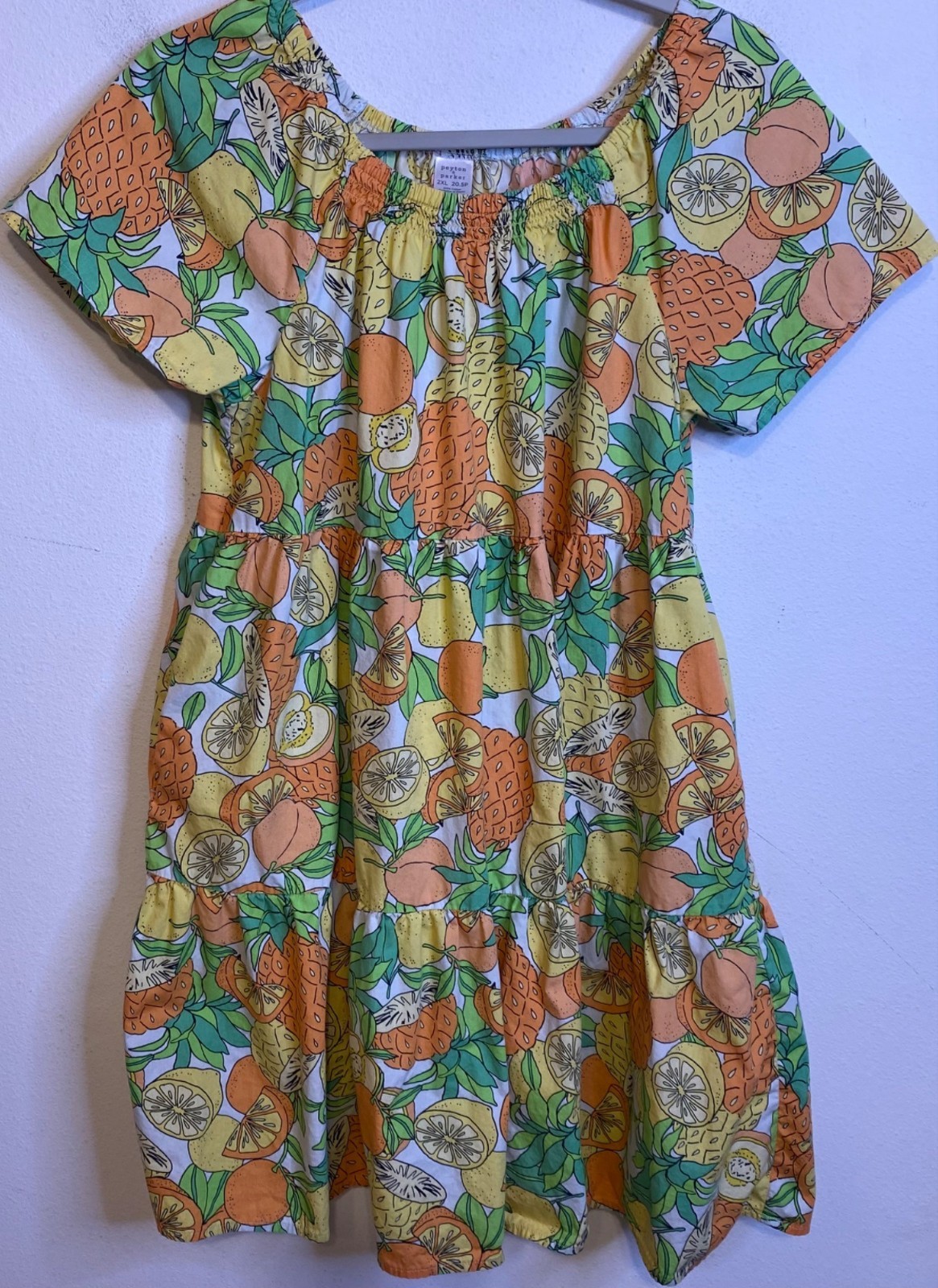 Peyton Parker Orange Citrus Fruit Floral Ruffle Mini Dress Jr. Plus Size 2XL